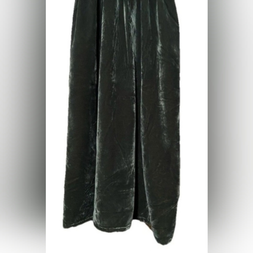 Anthropologie Style Velvet Green Midi Dress Size L/XL Empire Waist w/Pockets - Picture 7 of 8